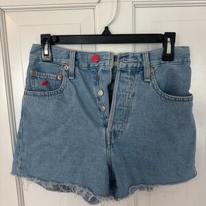 Levi's Light Blue Button-Fly Denim Shorts with Red Accent